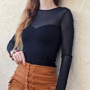 Black Long Sleeve Sheer Top